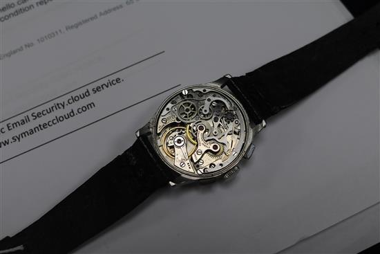 A gentlemans mid 20th century stainless steel Bulova chronograph manual wind wrist watch.